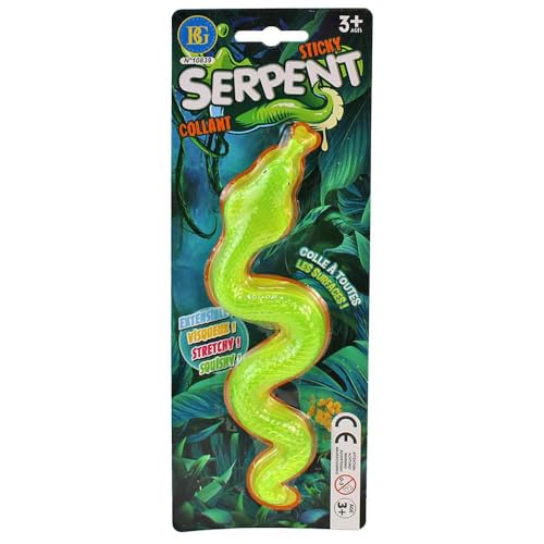 BEMIRO Klebende Gummi-Schlange – ca. 23 cm – 4 Farben Sortiert – mit süßen Augen – klebt an Wand & Fenster – Spielzeug für Kinder – Mitgebsel & Spaßartikel – ab 3 Jahren (Grün) von BEMIRO