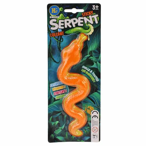 BEMIRO Klebende Gummi-Schlange – ca. 23 cm – 4 Farben Sortiert – mit süßen Augen – klebt an Wand & Fenster – Spielzeug für Kinder – Mitgebsel & Spaßartikel – ab 3 Jahren (Orange) von BEMIRO