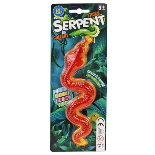 BEMIRO Klebende Gummi-Schlange – ca. 23 cm – 4 Farben Sortiert – mit süßen Augen – klebt an Wand & Fenster – Spielzeug für Kinder – Mitgebsel & Spaßartikel – ab 3 Jahren (Rot) von BEMIRO