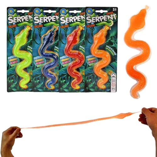 BEMIRO Klebende Gummi-Schlange – ca. 23 cm – 4 Farben Sortiert – mit süßen Augen – klebt an Wand & Fenster – Spielzeug für Kinder – Mitgebsel & Spaßartikel – ab 3 Jahren (Set) von BEMIRO