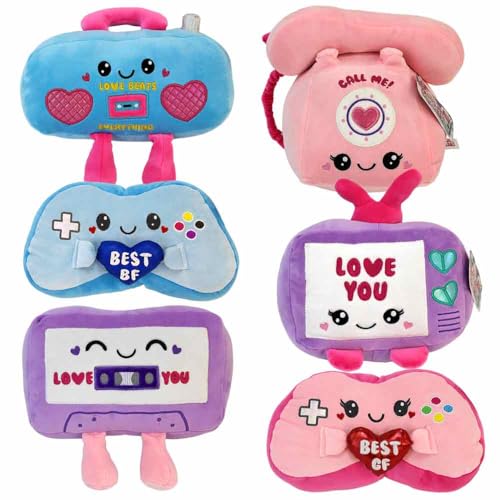 BEMIRO Kuscheltier Retro Gadgets – 25 cm – Controller, Kassette, Radio & Co. – Mit Kawaii-Gesicht & Liebes-Sprüchen (Set) von BEMIRO