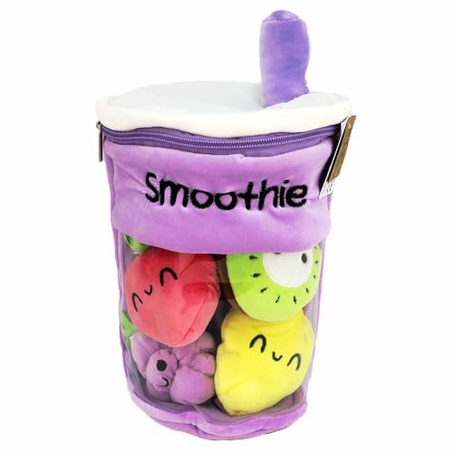 BEMIRO Kuscheltier Smoothie – 26 cm – Mit Kawaii-Obst, Reißverschluss & Sichtfenster – Kuschelig weich & super süß (Lila) von BEMIRO