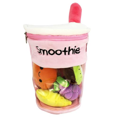 BEMIRO Kuscheltier Smoothie – 26 cm – Mit Kawaii-Obst, Reißverschluss & Sichtfenster – Kuschelig weich & super süß (Rosa) von BEMIRO