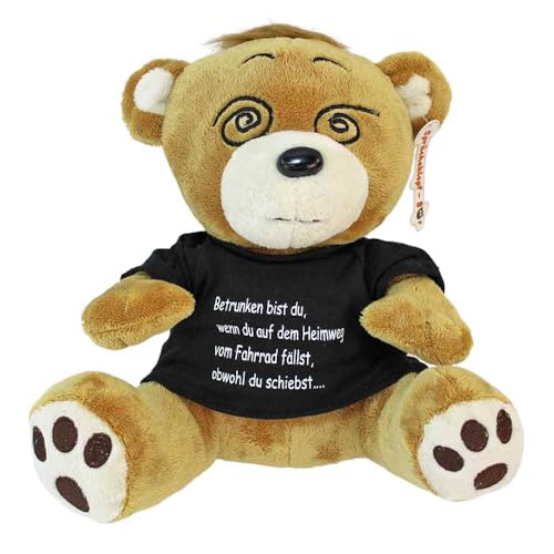 BEMIRO Lustiger Teddy mit Trink-Spruch – ca. 25 cm – schwarzes Shirt & verdrehte Augen – witziger Plüschbär – Geschenkidee für Partys & Junggesellenabschiede (Fahrrad) von BEMIRO