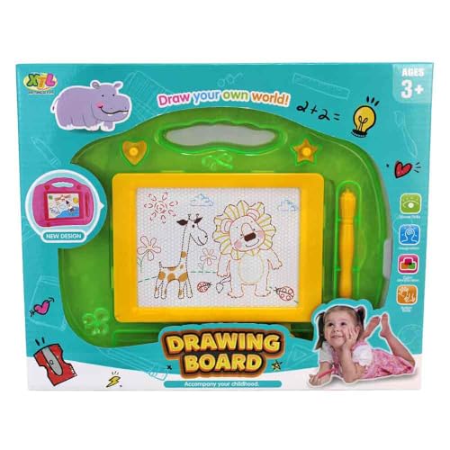 BEMIRO Magnetische Zeichentafel für Kinder, 24 cm, mit Stift und Stempeln, Maltafel mit Tragegriff ab 3 Jahren (Grün) von BEMIRO