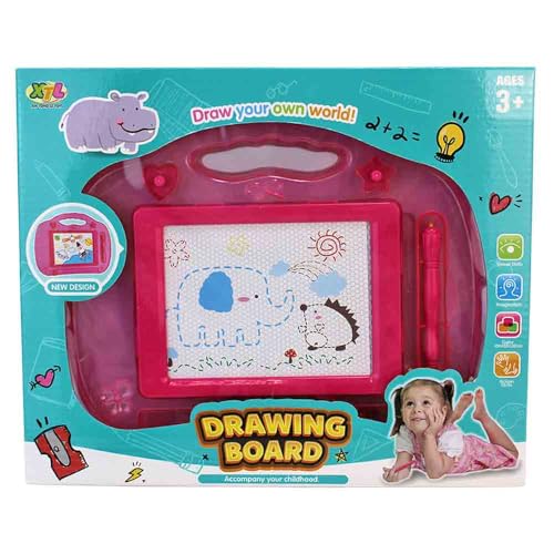 BEMIRO Magnetische Zeichentafel für Kinder, 24 cm, mit Stift und Stempeln, Maltafel mit Tragegriff ab 3 Jahren (Pink) von BEMIRO