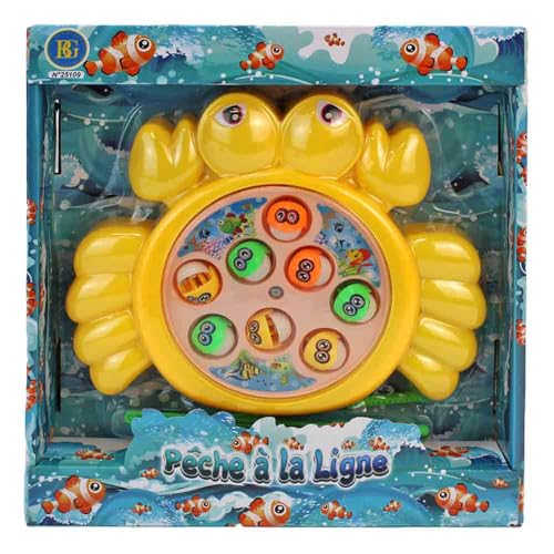 BEMIRO Mini Angelspiel für Kinder – Krabben-Design – ca. 17 x 21 cm – inkl. 8 Fischen – Geschicklichkeitsspiel ab 3 Jahren – Angelspielzeug für drinnen & draußen – bunt & kompakt (Gelb) von BEMIRO