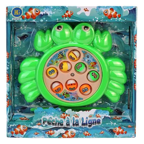 BEMIRO Mini Angelspiel für Kinder – Krabben-Design – ca. 17 x 21 cm – inkl. 8 Fischen – Geschicklichkeitsspiel ab 3 Jahren – Angelspielzeug für drinnen & draußen – bunt & kompakt (Grün) von BEMIRO