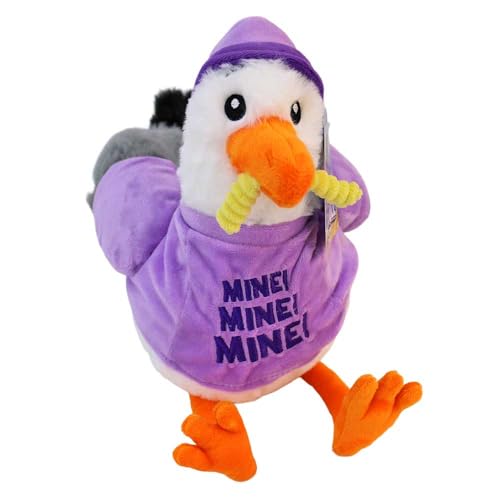 BEMIRO Möwe Kuscheltier mit Shirt & Mütze – 32 cm – Mit Pommes im Schnabel – Lustige Sprüche – Kuschelig weich (Lila) von BEMIRO