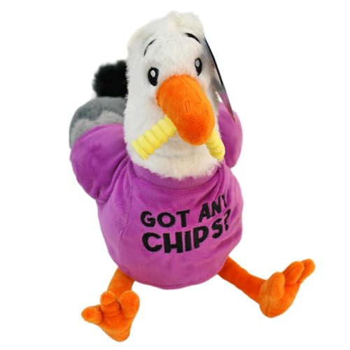 BEMIRO Möwe Kuscheltier mit T-Shirt – 32 cm – Lustige Sprüche – Gestickte Augen – Kuschelig weich (Lila) von BEMIRO