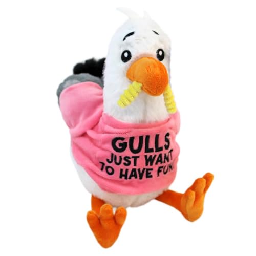 BEMIRO Möwe Kuscheltier mit T-Shirt – 32 cm – Lustige Sprüche – Gestickte Augen – Kuschelig weich (Pink) von BEMIRO