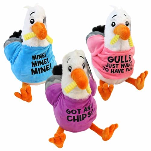 BEMIRO Möwe Kuscheltier mit T-Shirt – 32 cm – Lustige Sprüche – Gestickte Augen – Kuschelig weich (Set) von BEMIRO