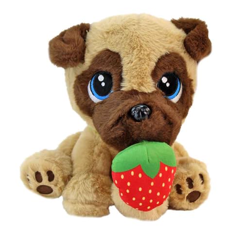 BEMIRO Mops Kuscheltier – 23 cm – Mit gestickten Augen & Kunststoffnase – Kuschelig weich – In Braun-Beige (Erdbeere) von BEMIRO