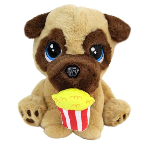 BEMIRO Mops Kuscheltier – 23 cm – Mit gestickten Augen & Kunststoffnase – Kuschelig weich – In Braun-Beige (Pommes) von BEMIRO