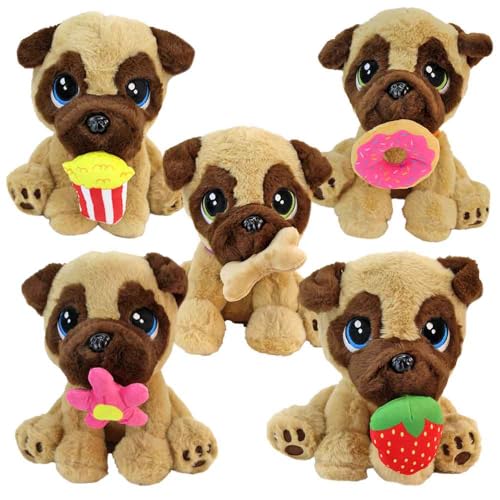 BEMIRO Mops Kuscheltier – 23 cm – Mit gestickten Augen & Kunststoffnase – Kuschelig weich – In Braun-Beige (Set) von BEMIRO