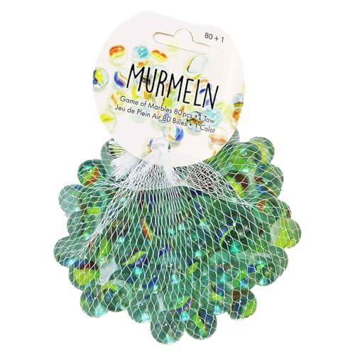 BEMIRO Murmelspiel Set – 80 Bunte Glasmurmeln + 1 große Murmel – im Netz – Glasmurmeln Ø 1,5 & 2,5 cm – Spielzeug für Kinder ab 3 Jahren – Murmeln bunt mit Streifen – Murmelspiel Set von BEMIRO