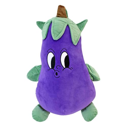 BEMIRO Plüsch Aubergine, 38 cm Kuscheltier in Lila, Weiches Stofftier mit Gesicht und Schlaufe, Recyceltes Material (Pfeife) von BEMIRO
