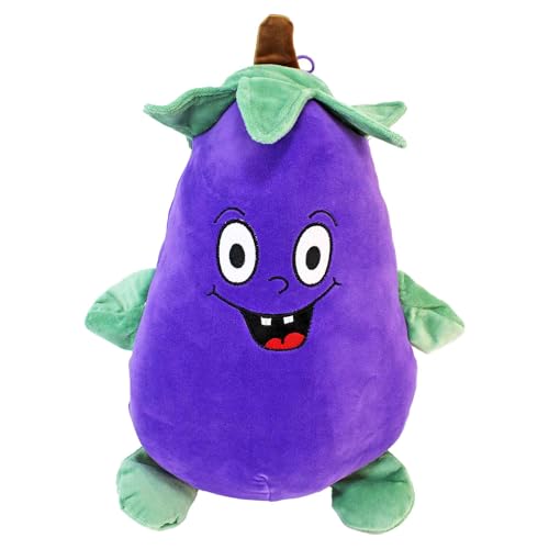 BEMIRO Plüsch Aubergine, 38 cm Kuscheltier in Lila, Weiches Stofftier mit Gesicht und Schlaufe, Recyceltes Material (Zähne) von BEMIRO