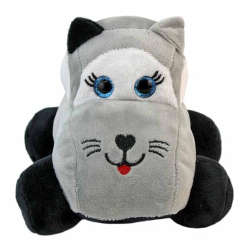 BEMIRO Plüsch-Auto mit Tiermotiv, 15 cm, Kuscheltier mit Glitzeraugen, Stoffauto für Kinder ab 3 Jahren, Sammelspielzeug (Katze) von BEMIRO
