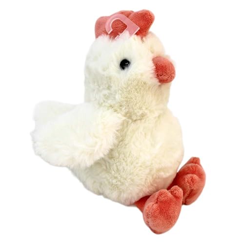 BEMIRO Plüsch-Huhn Kuscheltier, 20 cm, Grau mit Korallen-Akzenten, Super Weiches Stofftier zum Schmusen und Spielen (Weiß) von BEMIRO