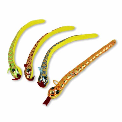 Plüsch Schlange – 4 Stück im Set, Ca. 40 cm Lang, Mit Metallic Haut, Waschbar bei 30 Grad, 4, Schlaufe zum Anhängen von BEMIRO