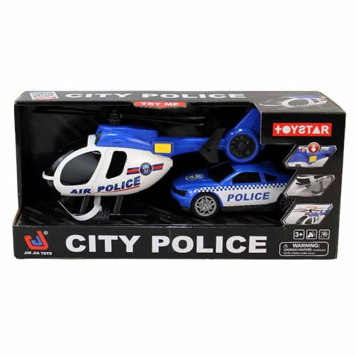 BEMIRO Polizei Spielzeug Set – Helikopter (27 cm) & Polizeiauto (16 cm) mit Rückzug – Spielset für Kinder ab 3 Jahren – realistisches Polizei Spielzeug – robust & kindgerecht von BEMIRO