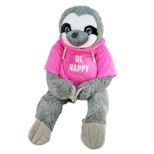 BEMIRO Riesen Faultier Kuscheltier - 100 cm Be Happy rosa, Faultier Kuscheltier mit Pulli, Kletthände zum anhängen, Plüschtier Faultier mit Hoodie BEMIRO Riesen Faultier Kuscheltier - 100 cm Be Happy rosa, Faultier Kuscheltier mit Pulli, Kletthände zum anhängen, Plüschtier Faultier mit Hoodie von BEMIRO