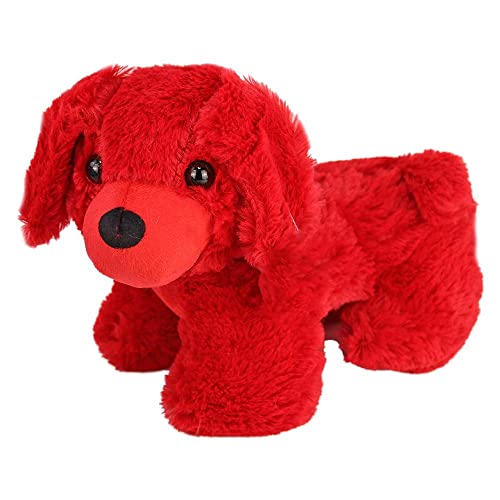 BEMIRO Roter Stofftier Hund klein - ca. 23 cm Hund Kuscheltier – Flauschig weiches Plüschtier in 6 Farben mit niedlichen Kunststoffaugen und Schlaufe zum Aufhängen von BEMIRO