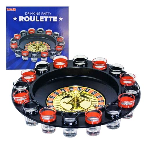 BEMIRO Roulette-Trinkspiel – 30 x 30 cm – Mit 16 Shotgläsern (je 15 ml) – Klassiker für Jede Party – Im Karton mit Schutzfolie von BEMIRO