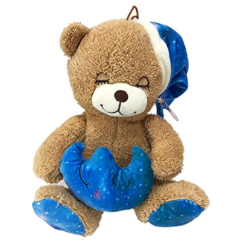 BEMIRO Schlafender Teddy mit Mütze ca. 25cm Blau, Teddybär mit geschlossenen Augen, süßer Teddybär mit Mond von BEMIRO