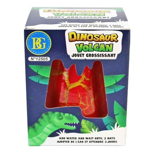BEMIRO Schlüpfender Dino im Ei – wächst aus Vulkan oder Eisberg – ca. 7 cm – Dino schlüpft nach 72h im Wasser – Lernspielzeug & Überraschung für Kinder – mit Spiel-Dinosaurier (Rot) von BEMIRO