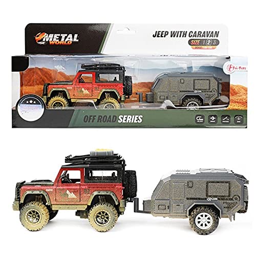 BEMIRO Spielzeug Jeep mit Wohnwagen-Anhänger und Friktionsmotor - ca. 9-13 cm von BEMIRO