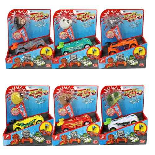 BEMIRO Super Pop Up Autos, 6er-Set mit Rückzugfunktion, 11 cm, Crash-Effekt mit Abspringenden Köpfen, Spielzeugautos für Kinder ab 3 Jahren von BEMIRO