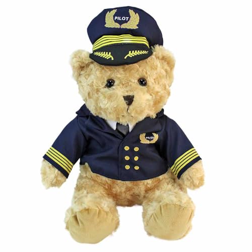 BEMIRO Teddy Bär in Pilot Uniform – beiges Kuscheltier mit Jacke & Mütze – detailreiches Stofftier mit Kunststoffaugen – weich & niedlich – Geschenkidee für Kinder & Erwachsene (42 cm) von BEMIRO