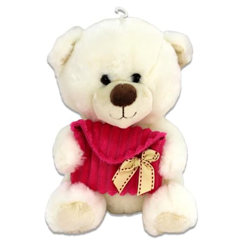 BEMIRO Teddy mit Briefumschlag – 20 cm, mit Schleife, Kunststoffaugen, Geschenkidee für Valentinstag, Fach für persönlichen Brief (Weiß) von BEMIRO