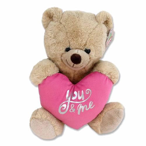 BEMIRO Teddy mit Herz aus Plüsch – Kuschelig weich, 6 Farbkombinationen (Zufallsauswahl), gestickte Botschaft Love, I Love You oder You & Me, Valentinstag Geschenkidee (25 cm, 1, 1) von BEMIRO