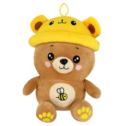 BEMIRO Teddy mit Hut – 25 cm – Kawaii-Gesicht & Schlaufe – Kuschelig weich & Squishy – Aus recycelten Materialien (Gelb) von BEMIRO