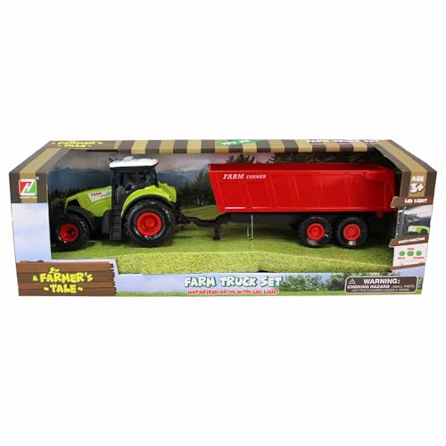 BEMIRO Traktor mit Anhänger – Spielzeug mit Rückzug – ca. 37 cm lang – realistisch & detailgetreu – Bauernhof-Fahrzeug für Kinder ab 3 Jahren – Robustes Kinderspielzeug von BEMIRO