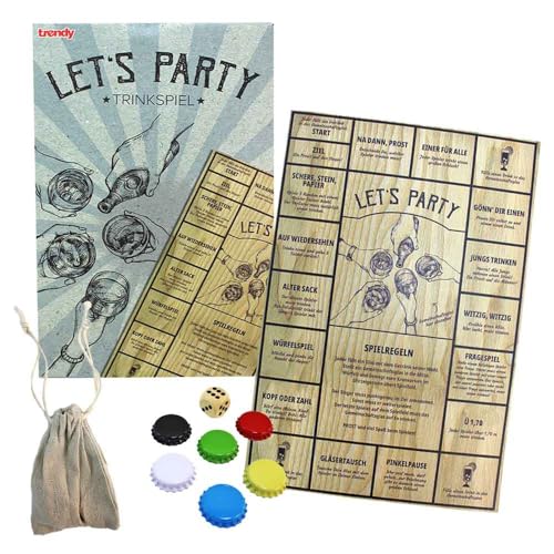 BEMIRO Trinkspiel „Let’s Party“ – Holz-Brettspiel – 43 x 29 cm – Mit 6 Kronkorken & Würfel – Perfekt für gesellige Runden BEMIRO Trinkspiel „Let’s Party“ – Holz-Brettspiel – 43 x 29 cm – Mit 6 Kronkorken & Würfel – Perfekt für gesellige Runden von BEMIRO