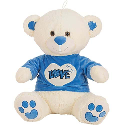 BEMIRO XL Teddy blaues T-Shirt Love - ca. 70 cm, Teddybär mit Shirt, Love, XXL Teddybär, riesen Teddy, Teddybär groß XXL, riesen Teddybär, Teddybär groß, großer Teddybär von BEMIRO