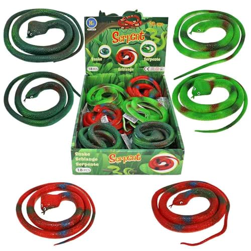 Bewegliche Gummi-Schlange – ca. 65 cm – Spielzeug & Scherzartikel – 18 Stück im Display – realistische Optik – Flexible Kunststoff-Schlange in Rot, Hellgrün & Dunkelgrün – ab 3 Jahren Bewegliche Gummi-Schlange – ca. 65 cm – Spielzeug & Scherzartikel – 18 Stück im Display – realistische Optik – Flexible Kunststoff-Schlange in Rot, Hellgrün & Dunkelgrün – ab 3 Jahren von BEMIRO