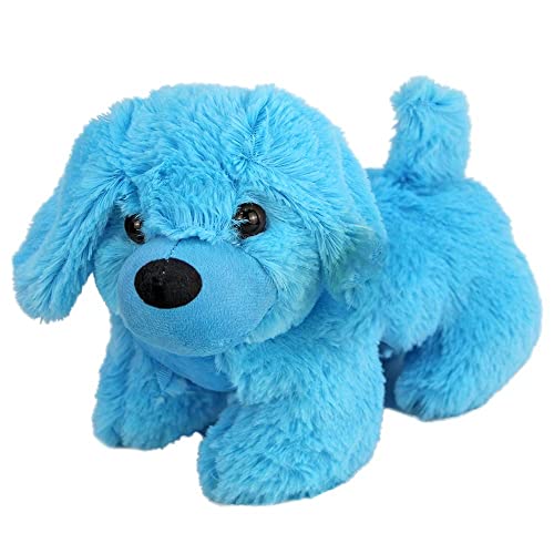 Blauer Plüschhund stehend- ca. 23 cm Hund Kuscheltier – Flauschig weiches Plüschtier in 6 Farben mit niedlichen Kunststoffaugen und Schlaufe zum Aufhängen von BEMIRO