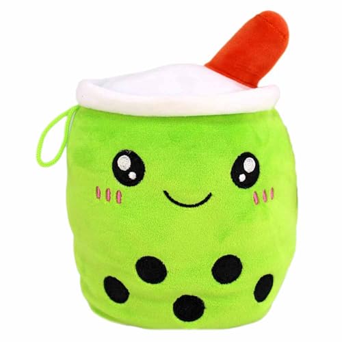 Bubble Tea Kuscheltier wendbar – 15 cm – Kawaii-Stimmungskuscheltier mit gestickten Gesichtern & Schlaufe (Grünorange) von BEMIRO