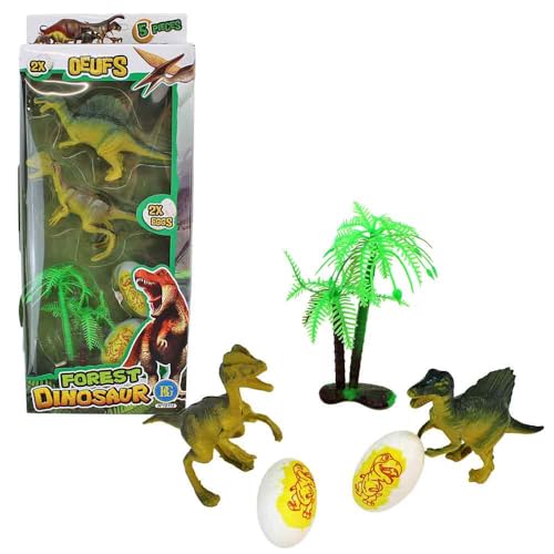 Dino Spielzeug Figuren Set – 2 große Dinos (ca. 13 cm) – 2 Eier & Palme – Box mit Sichtfenster – Dino Spielset für Kinder ab 3 Jahren – fantasievoller Spielspaß (Grün) von BEMIRO