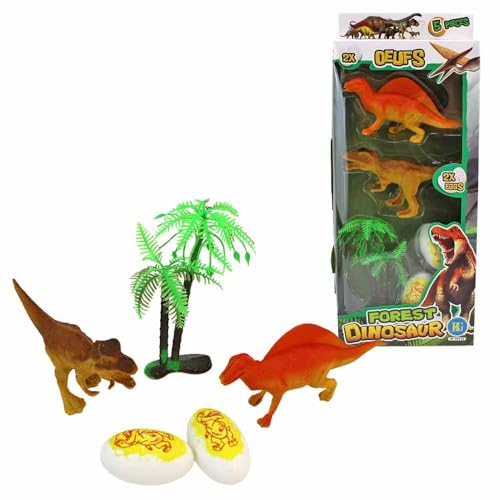 Dino Spielzeug Figuren Set – 2 große Dinos (ca. 13 cm) – 2 Eier & Palme – Box mit Sichtfenster – Dino Spielset für Kinder ab 3 Jahren – fantasievoller Spielspaß (Orange) von BEMIRO