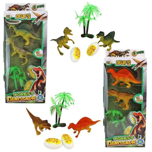 Dino Spielzeug Figuren Set – 2 große Dinos (ca. 13 cm) – 2 Eier & Palme – Box mit Sichtfenster – Dino Spielset für Kinder ab 3 Jahren – fantasievoller Spielspaß (Set) von BEMIRO