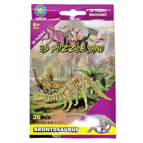 Dinosaurier Skelett 3D Puzzle für Kinder – ca. 20 x 25 cm – 34–42 Teile – 4 Motive: Bronto, Stego, Triceratops, Parasaurolophus – Lernspielzeug ab 6 Jahren – nummerierte Bauteile (Brontosaurus) von BEMIRO