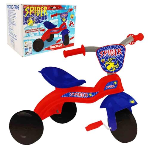 Dreirad für Kinder ab 1 Jahr – Blau-Rot mit Spinnennetz-Motiv – Verstellbarer Sitz – Made in Italy von BEMIRO