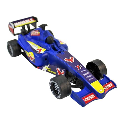Einsitzer Rennauto Spielzeug mit Rückzug – ca. 19 cm – wählbar in Blau, Rot oder Silber – mit Rennsport-Stickern – für Kinder ab 3 Jahren – schnelles Spielauto für kleine Rennfahrer (Blau) von BEMIRO