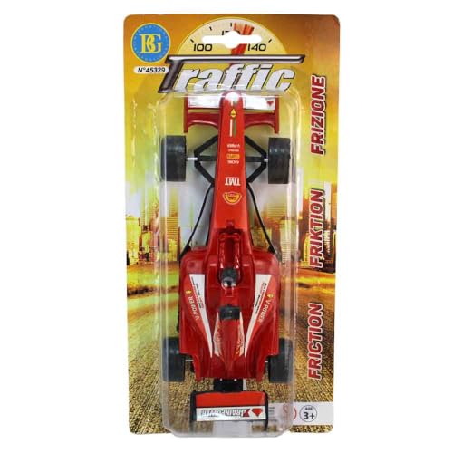 Einsitzer Rennauto Spielzeug mit Rückzug – ca. 19 cm – wählbar in Blau, Rot oder Silber – mit Rennsport-Stickern – für Kinder ab 3 Jahren – schnelles Spielauto für kleine Rennfahrer (Rot) von BEMIRO